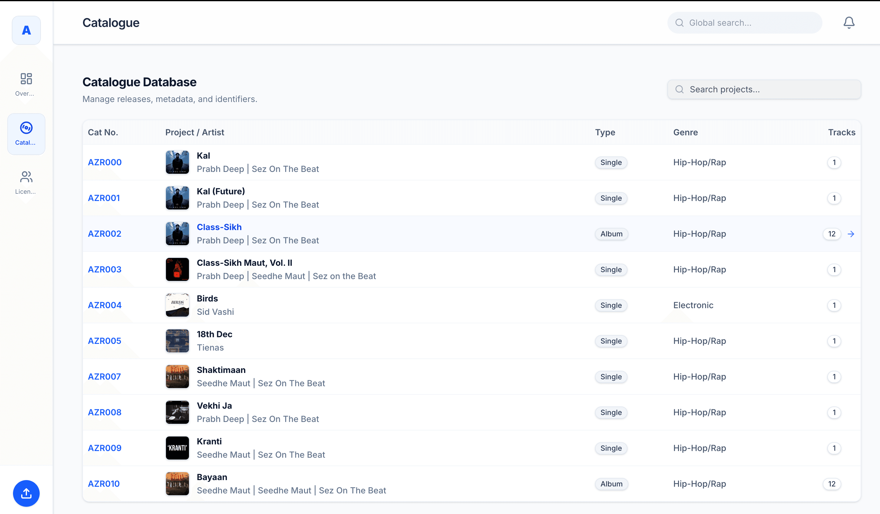 Azadi Records - Music Catalogue System built by GOATED. software agency Mumbai